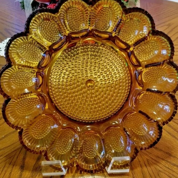 Vintage Amber Glass Deviled Egg Platter - Picture 5 of 6